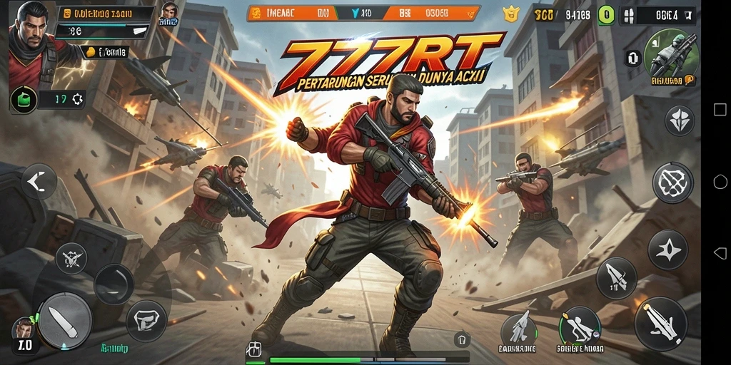 Screenshot gameplay 777RT menampilkan aksi mendebarkan dan karakter keren.