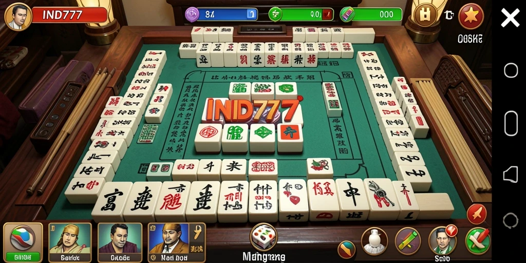 Tampilan utama gameplay IND777 dengan kartu Mahjong yang indah.