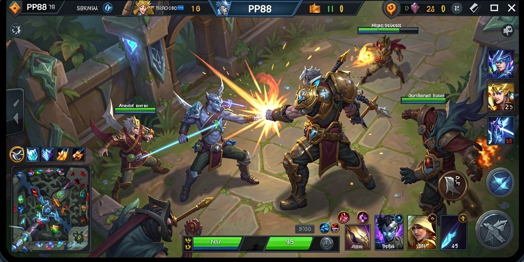Screenshot gameplay <strong>PP88</strong> menampilkan aksi seru dalam pertarungan tim.