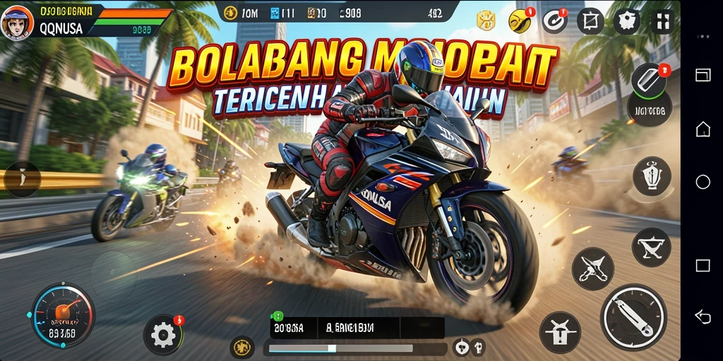 Gameplay mendebarkan di balapan motor QQNUSA dengan grafis memukau.