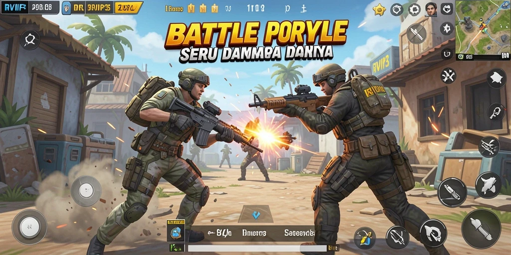 Screenshot gameplay RVIP3 menunjukkan aksi seru dalam pertempuran Battle Royale.