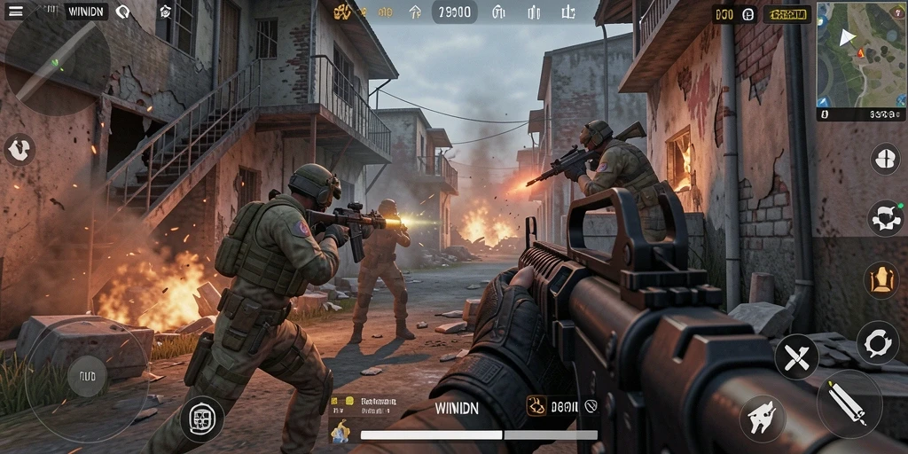 Tampilan aksi seru dalam game FPS WINIDN.